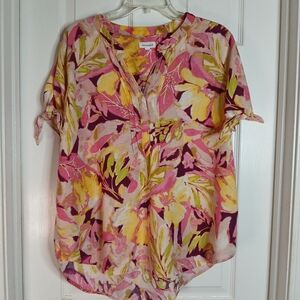 Floral Print Linen Blend Women's Top Sz XL